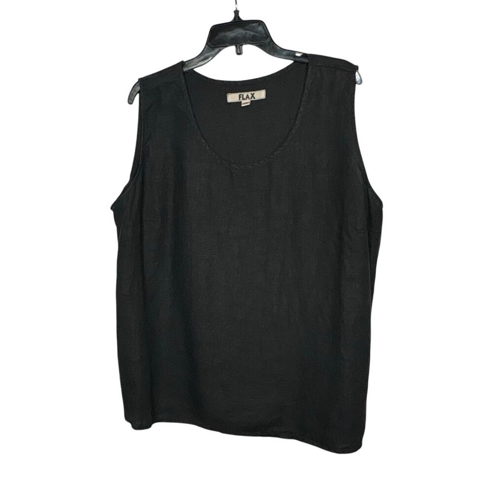 Flax Lagenlook Linen Sleeveless Scoop Neckline Black Casual Top Tank Size 1X